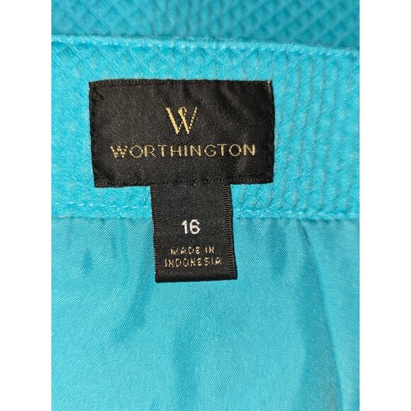 Worthington Women's Size 16 Turquoise Textured Pleated A-Line Skirt - Picture 3 of 5
